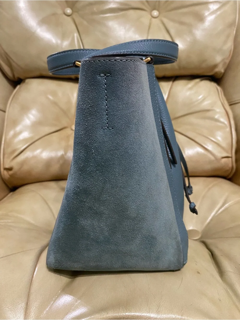 LKNW Tory Burch Dragonfly Leather Crossbody Bag Drawstring Suede McGraw Arctic